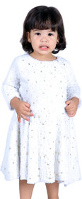 Kid Kupboard  Regular-Fit  Baby Girls  Solid  Frock  Full-Sleeves  Pure Cotton  Light White