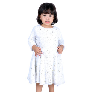                       Kid Kupboard  Regular-Fit  Baby Girls  Solid  Frock  Full-Sleeves  Pure Cotton  Light White                                              