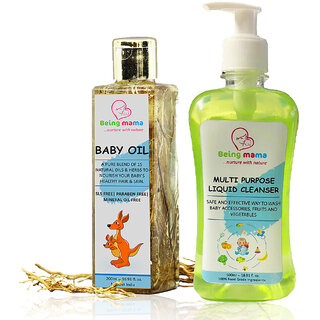 Being mama Multipurpose Liquid Cleanser (500ml)  Baby Oil (200ml) Pack of 2