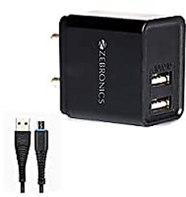 ZEBRONICS Zeb-MA5223 USB Charger Adapter with 1 Metre Micro USB Cable 2 USB Ports 2.4A Output for Mobile Phone/Tablets (Black)