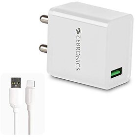 Zebronics Zeb-Ma5311Q 18 W Single Port Charging Adapter for Mobile Phone/Tablets with USB Type C Cable - White