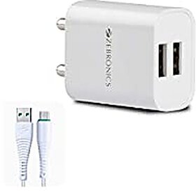 ZEBRONICS Zeb-MA5222 USB Charger Adapter with 1 Metre Micro USB Cable 2 USB Ports for Mobile Phone/Tablets (White)