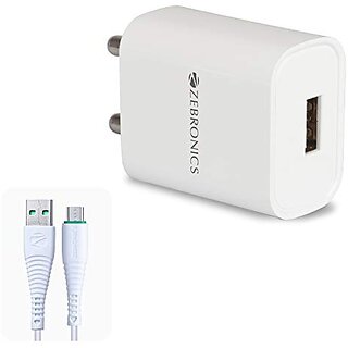 ZEBRONICS Zeb-MA5211 USB Charger Adapter with 1 Metre Micro USB Cable Fast Charge for Mobile Phone/Tablets (White)