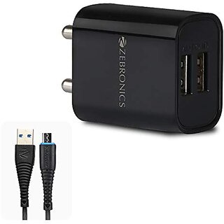 ZEBRONICS Zeb-MA5222 USB Charger Adapter with 1 Metre Micro USB Cable 2 USB Ports for Mobile Phone/Tablets (Black)