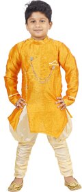 NFC Fashions Yellow Cotton Blend Solid Kurt Payjama for Boys