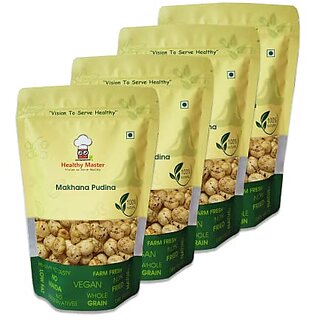                       Healthy Master Roasted Makhana Pudina (Fox Nuts)   480 GM  Keto Diabetic   Jain Friendly  Rich Calcium Gluten Free Tasty   Crispy  Healthy Munchies  Organic Vegan Snacks                                              