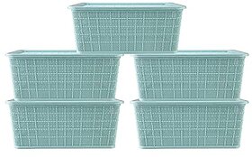 SELVEL Giving shape to life! Polypropylene Large Multipurpose Storage Baskets With Lid For Kitchen, Set of 5, Green