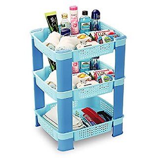                       SELVEL Giving shape to life Multi-Purpose Kitchen Storage Rack and Office Storage Rack for, Fruits Onion, Potato, Vegetables, Books and Other Household Storage (3 Rack, Blue)                                              