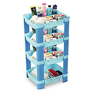                       SELVEL Giving shape to life Multi-Purpose Kitchen Storage Rack and Office Storage Rack for, Fruits Onion, Potato, Vegetables, Books and Other Household Storage (4 Rack, Blue)                                              