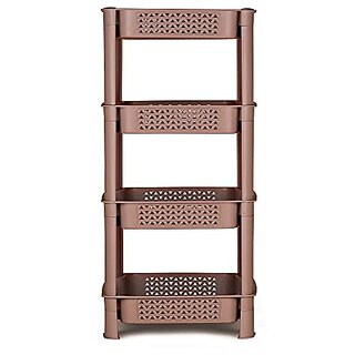                       Selvel Multipurpose Storage Rack & Organizer | 4 Layer Organizer Shelf Rack for Kitchen, Bedroom, Bathroom, Home, Pantry, Washing & Utility (Brown)                                              