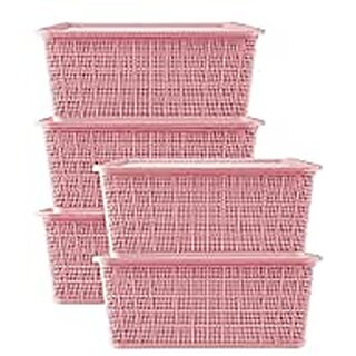                       Selvel Multipurpose Storage Boxes Pack of 5 with Lid for Kitchen, Vegetables, Toys, Books, Office, Stationery, Utility, Cosmetics, Accessories, Wardrobe (Large, Pink)                                              