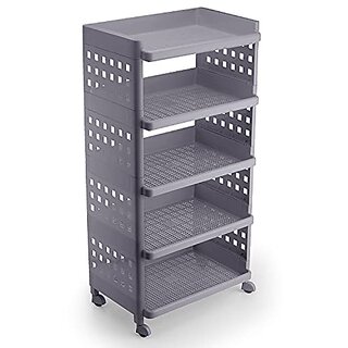                       SELVEL Giving shape to life! Unbreakable Plastic 5-Layers Shelves Multipurpose Fruits Vegetable Storage Racks Stand ( Grey, X-Large)                                              