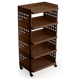                       SELVEL Giving shape to life! Unbreakable Plastic 5-Layers Multipurpose Storage Racks Stand (Dark Brown, X-Large)                                              