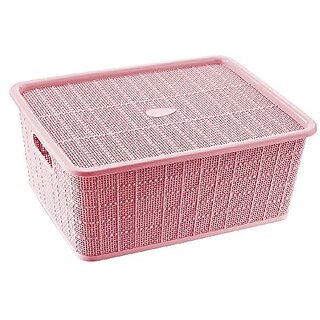                       SELVEL Giving shape to life! BPA-Free Polypropylene Break Resistant Multipurpose Storage Baskets with Lid (Pink, 22x 9.5x 9.5cm)                                              