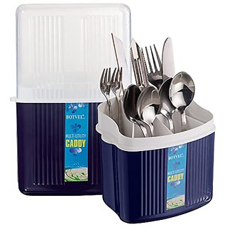                      Selvel Cutlery Holder and Stand  Cutlery Kitchen Organizer (Polypropylene Dark Blue)                                              