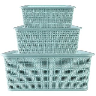                       SELVEL Giving shape to life! Multipurpose Polypropylene Storage Baskets with Lid (Green) Set of 3                                              