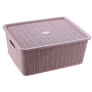                       SELVEL Giving shape to life! Plastic Multipurpose Break Resistant Storage Baskets with Lid (Lilac,Pack of 1)                                              