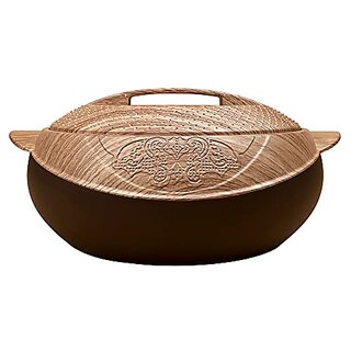 Selvel Premium Modern Insulated Stainless Steel Serving Casserole Double Walled Insulated Hot Pot Hot Box Hot Pot Serving Pot for Gift / Home / Diwali - 2700ml, (Wooden Print, Large)