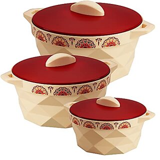 SELVEL Giving shape to life Diamond Pattern Inner Steel Casserole Set of 3  Insulated Stainless Steel Inner Body Casserole Set for Meal chapati Curry roti - 1800 ml, 1180 ml and 650 ml - Ivory