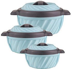 Selvel Casserole Set of 3, Insulated Stainless Steel 304 Inner Body to Keep Food Hot for Long Hours ( 1800 ml + 1180 ml + 650 ml) (Blue)
