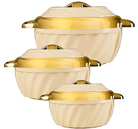 Selvel Inner Steel Casserole Set of 3, Insulated Stainless Steel Inner Body to Keep Food Hot for Long Hours (Green)