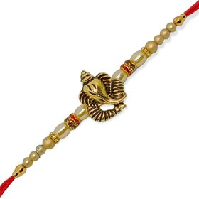 Vighnaharta Ganesh with Veena Gold and Rhodium Plated Alloy Rakhi for Lovely Brother [VFJ1135RKG]