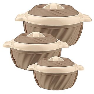SELVEL Giving shape to life! Insulated Stainless Steel 304 Inner Body Casserole (Set of 3 - 1800 ml + 1180 ml + 650 ml, Brown)