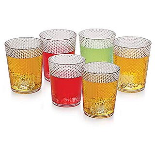 Selvel BPA Free Plastic Glass Unbreakable Stylish Transparent Water Glass/Juice Glass/Beer Glass/Wine Glass Plastic Glass  ABS Poly Carbonate Glass, Set of 6, 350 ML