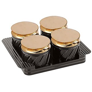 Selvel Unbreakable  Air Tight Dry Fruit Container Tray Set with Lid  Serving Tray, Airtight Container Set 430ml (Elegance Black)