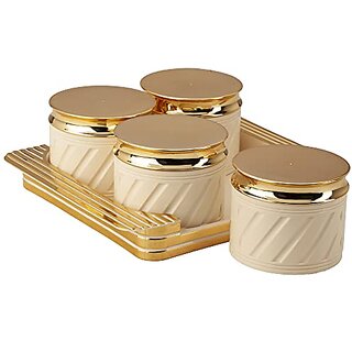 Selvel Unbreakable  Air Tight Dry Fruit Container Tray Set with Lid  Serving Tray, Airtight Container Set 430ml (Elegance Ivory)