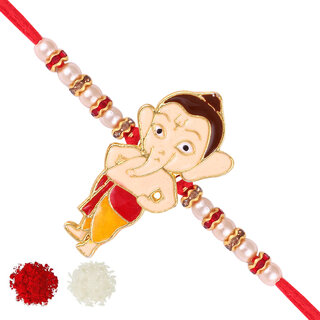 Bal Ganesh Cartoon rakhi for sweet kids with beads, pearls [VFJ1146RKG ]
