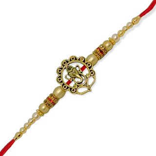                       Vighnaharta Lord Gajanan Gold and Rhodium Plated Alloy Rakhi for Lovely Brother  [VFJ1133RKG]                                              