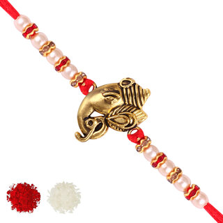                       Vighnaharta Vighnaraja Ganesh Gold Plated Alloy Rakhi for Lovely Brother  [VFJ1141RKG ]                                              