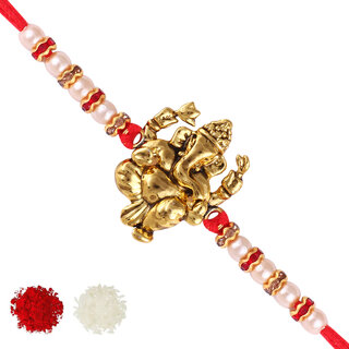                       Vighnaharta Nrutya Ganesha Gold Plated Alloy Rakhi for Lovely Brother  [VFJ1142RKG ]                                              