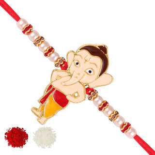                       Bal Ganesh Cartoon rakhi for sweet kids with beads, pearls [VFJ1146RKG ]                                              