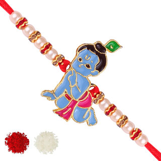                      Bal Krishana Cartoon rakhi for sweet kids with beads, pearls [VFJ1147RKG ]                                              