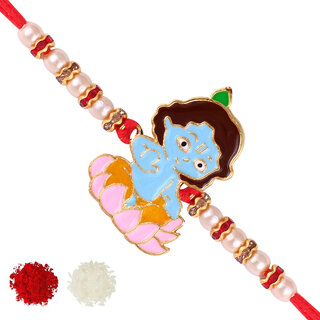                       Bal Krishana Cartoon rakhi for sweet kids with beads, pearls [VFJ1149RKG ]                                              
