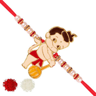                       Bal Hanuman Cartoon rakhi for sweet kids with beads, pearls [VFJ1150RKG ]                                              