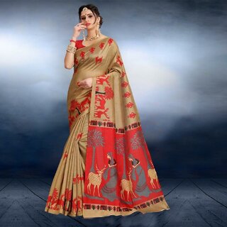                       SVB Saree Beige  Animal Printed Khadi silk saree With Blouse Piece For Women                                              