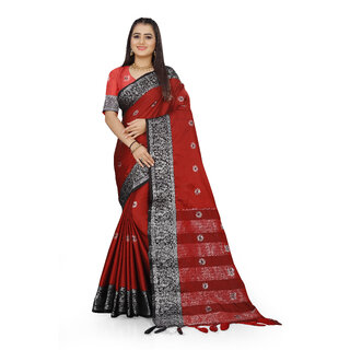                       SVB Saree Red Colour Cotton Embellished Saree                                              