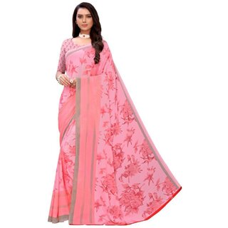                       SVB Saree Pink Colour Floral Printed Georgette Saree                                              