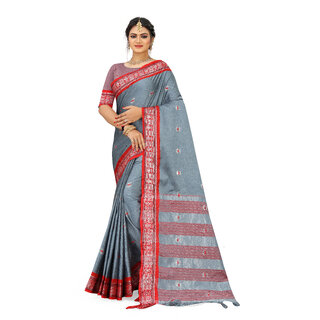                       SVB Saree Silver Colour Cotton Embellished Saree                                              
