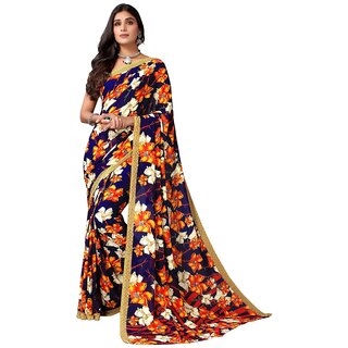                       SVB Saree Blue Colour Floral Printed Saree                                              
