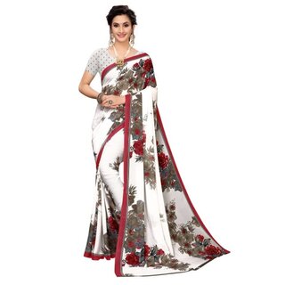 SVB Saree  Red Colour Georgette Floral Printed Saree
