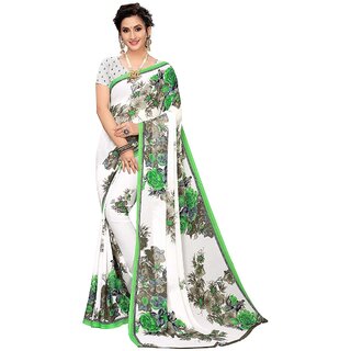                       SVB Saree  Green Colour Georgette Floral Printed Saree                                              