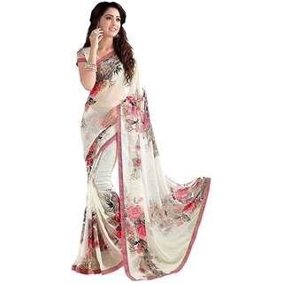                       SVB Saree  Pink Colour Georgette Floral Printed Saree                                              