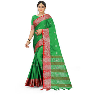                       SVB Saree Green Colour Cotton Embellished Saree                                              