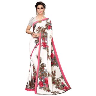                       SVB Saree  Pink Colour Georgette Floral Printed Saree                                              