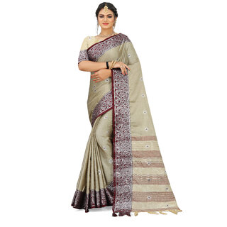                       SVB Saree Cream Colour Cotton Embellished Saree                                              