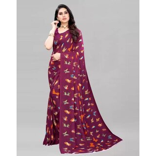                       SVB Saree Maroon Colour Butterfly Printed Georgette saree                                              